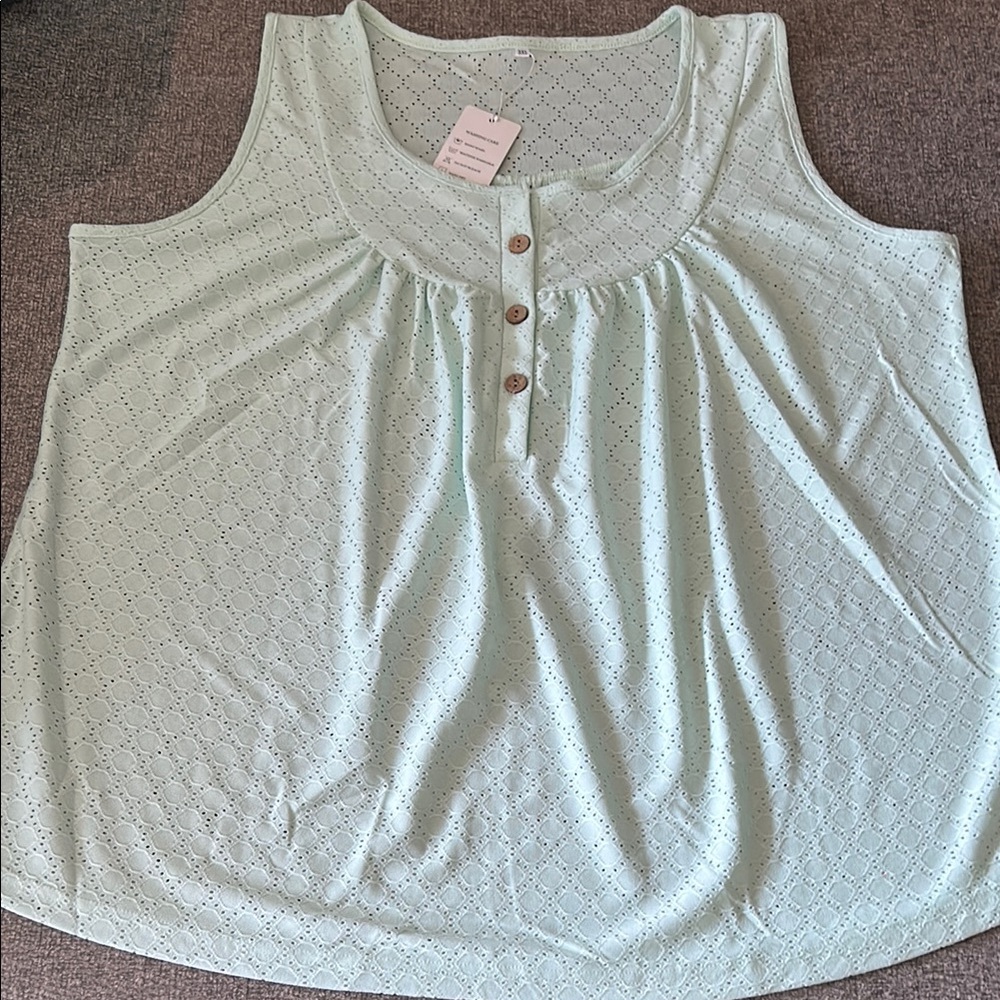 ROSRISS Plus Size Collection, Sleeveless Blouse, Mint Green 3XL Made In China